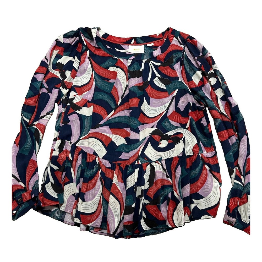 Maeve Women's L Anthropologie Abstract Top Peplum Colorful Boho Peasant